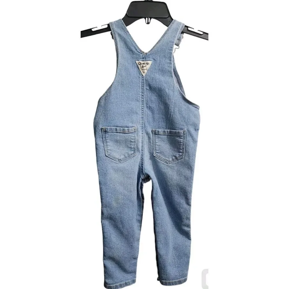 OshKosh B'gosh‎ Size 18M Jumpsuit Overalls Light Wash Denim Floral Embroider